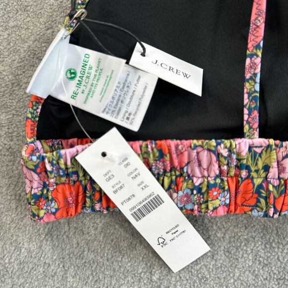 J Crew Tie-shoulder Ruched Bikini Top Size XXL Liberty Fabric Meadow Song BF087 - Picture 6 of 8